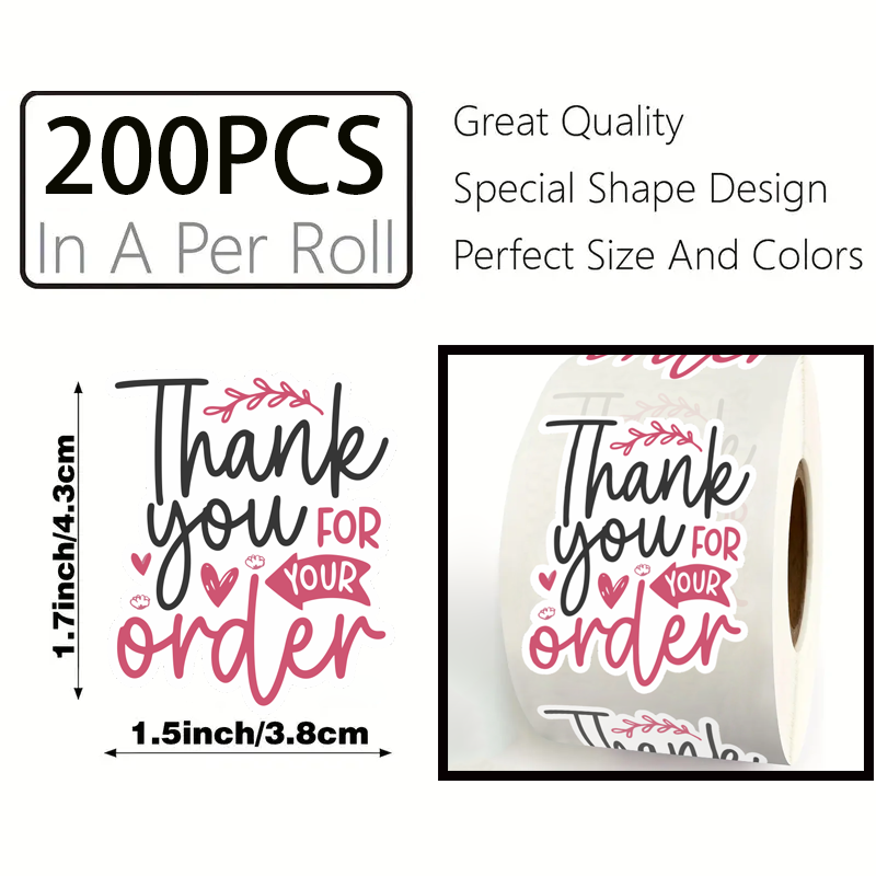 200Piece/roll  Thank You for Y - огляд і ціна Sticker Label Roll